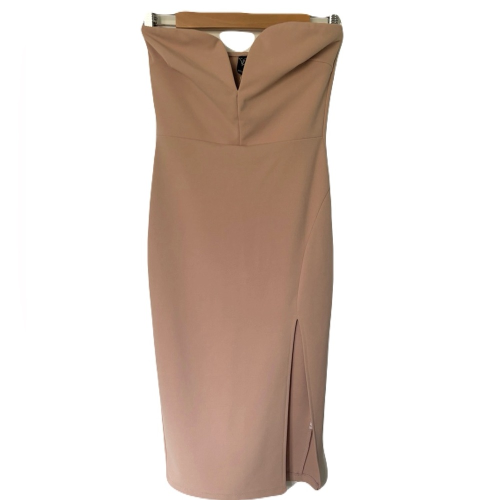 Windsor Taupe Midi Sheath Dress with Front Slit